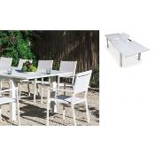 Salon à manger 10 places table extens. 220-300cm 10 fauteuils blanc tissus blanc