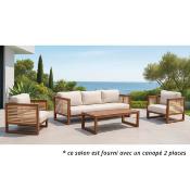 Salon jardin 4 à 5 place sofa 3 places 2 fauteuils table basse marron bois blanc