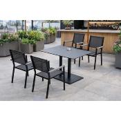 Ensemble bistrot 4 fauteuils table rectangulaire 130x80 anthracite tissus gris foncé