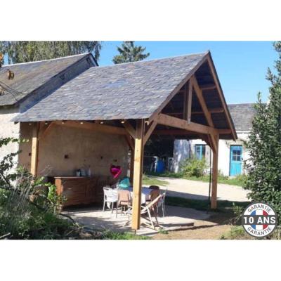 Abri 2 pentes Bois Douglas France Carport Auvent voiture 400x1100cm max H 250cm