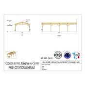 Abri 2 pentes Adossé Bois Douglas France Carport Auvent voiture 550x1150cm H 250cm