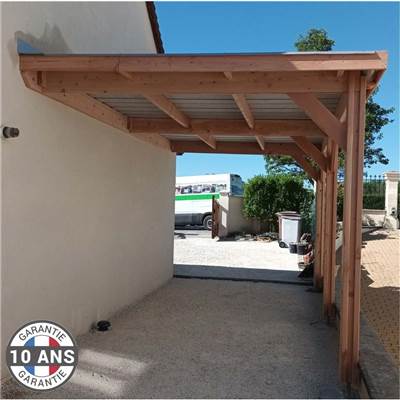 Abri Toit Plat Adossé Bois Douglas France Carport Auvent voiture 450x650cm H 250cm