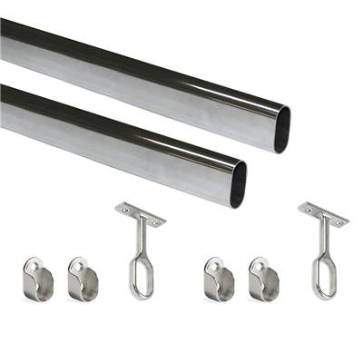 Lot 2 rails ovales armoires 30x15mm long. 1.15m supports Acier Zamak Chromé