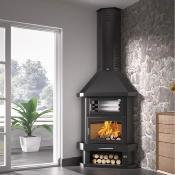 C-300 RH - pole  bois chemine de coin en acier, four, bcher, noir