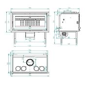 Insert à bois panoramique 17,9kw fonte bûches 88cm sortie 200mm turbine centrifuge