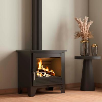 Poêle à bois de face avec pieds 12kw fonte bûches 65cm sortie 150mm