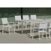Salon à manger 8 fauteuils blanc 1 table rectangulaire 220cm