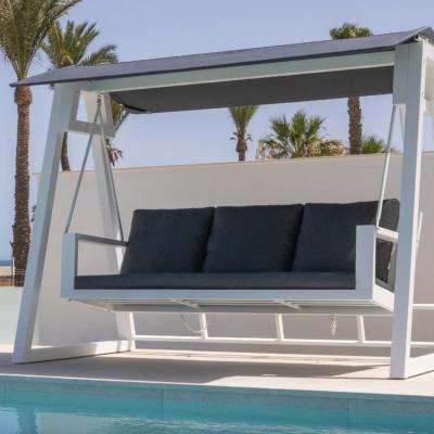 Balancelle 3 places 250x150cm blanc tissus gris