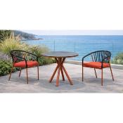 Ensemble bistrot 2 fauteuils style tressé table ronde diamètre 80cm rouge noire