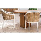 2 Fauteuils à manger structure blanche tissus gris résine tressée