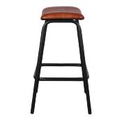 Lot 2 Tabourets style industriel structure tubes d’acier finition noir assise cuir marron