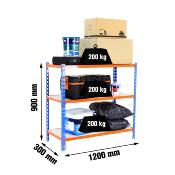 Étagère en métal bleu orange bois 3 étagères 200 kgs dim.900x1200x300mm sans vis