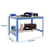 Établi métal bleu bois capacité charge 600 kgs dim.842x1210x610mm à visser