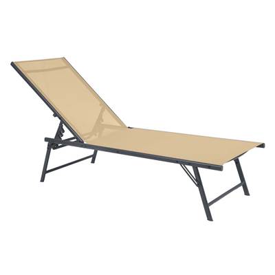 Transat réglable 5 positions 182x53x33,5cm 120kg tissus textilène crème