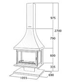 Cheminée de face avec porte en verre et cadre anthracite 16 Kw 2700x1055x690mm