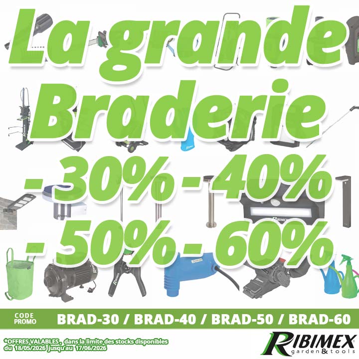 Du 18 Mai 2026 au 17 Juin 2026 c'est la Grande Braderie chez Bricommerce plus de 50 références produits en promotion jusqu'à 60% de remise avec codes promos ou déjà appliquées, composteur, pompe de surface, arrosage, dalle de terrasse de chemin, pulvérisateur, éclairage extérieur solaire, brises vue, tourets à meuler, scies à bûches, agrafeuse-cloueuse, housse, clé à choc... vous trouverez votre bonheur !