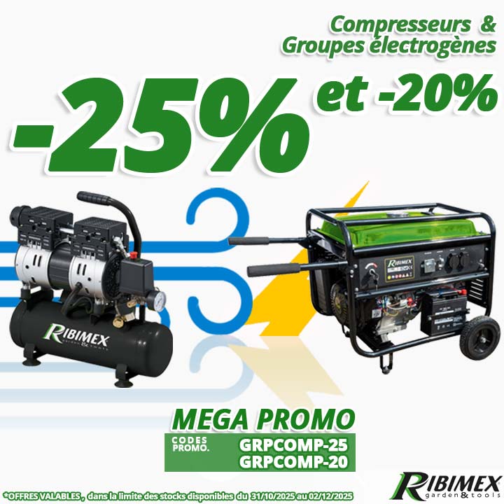 MEGA PROMOTION jusqu'à -25% sur votre groupe électrogène ou votre compresseur d'air Ribimex chezBricommerce