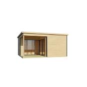 Abri de jardin en bois domeo 6 v2+ 17,9m² avec terrasse