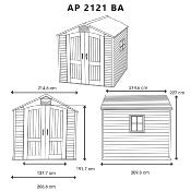 Abri résine PEHD imitation bardage plancher toit 2 pentes, 4,57 m2, hauteur porte 191,7 cm