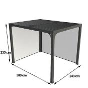 Pergola bioclimatique aluminium anthracite 7.20 m² 2 rideaux 2 côtés