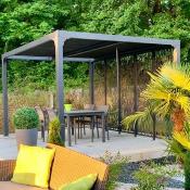 Pergola bioclimatique aluminium anthracite 10.80 m² 5 moucharabieh grd côté