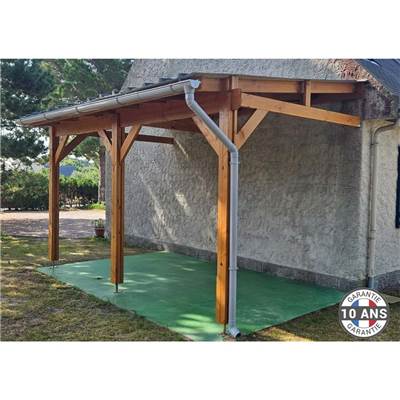 Abri 1 pente Adossé Bois Douglas France Carport Auvent voiture 300x600cm H 250cm