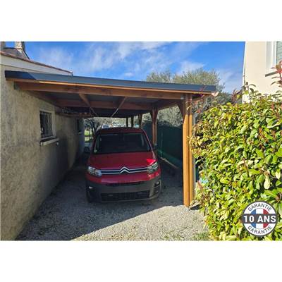Abri Toit Plat Adossé Bois Douglas France Carport Auvent voiture 300x1250cm H 250cm