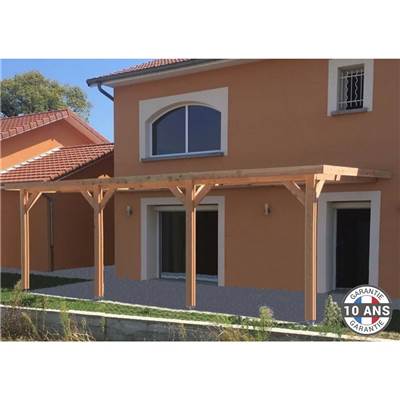 Abri Toit Plat Adossé Bois Douglas France Carport Auvent voiture 400x1050cm H 250cm