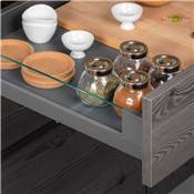 Tiroir ext. Vertex 40kg côtés verre 93mm haut 450mm prof. Acier alu. Verre Anthracite