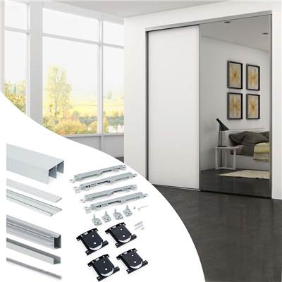Kit ferrures Placard 81 2 coulissants fermeture souple profilé Wave ép. 16mm Anodisé mat