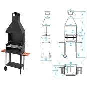 Barbecue charbon de bois 60 cm sur chariot, paravents, hotte et élévateur