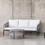 Salon jardin corde 4 à 5 places sofa 3 places 2 fauteuils anthracite grise blanc