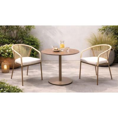 Ensemble bistrot 2 fauteuils style tressé table ronde diam 80cm tropical blanc