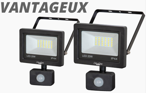 Le lot de 2 projecteurs muraux à fixer avec 20 watts 1500 lumens ip44 avec détecteur à petits prix !