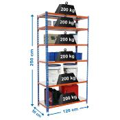 Étagère métal bleu orange galvanisé 6 étagères 200 kgs dim.2500x1200x500mm sans vis