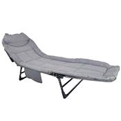 Lit de jardin transat pliant 190x63x28cm 120kg matelas gris