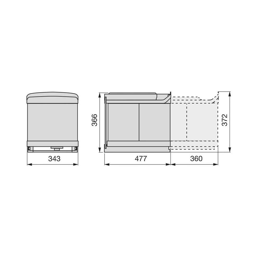 Poubelle de recyclage de 20L Recycle pour la cuisine, fixation inférieure  et extraction manuel., Plastique gris antracite.