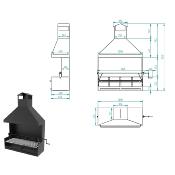 Barbecue charbon de bois 100 cm avec paravents, hotte et élévateur