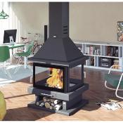 C-204 K - chemine centrale en acier, 2 portes vitres srigraphies, bcher infrieur, noir