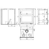 Insert à bois avec four 17kw vermiculite bûches 62cm sortie 150mm 2 turbines