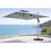 Parasol de jardin carré déporté 400x300cm mât 90x53mm gris tissus gris