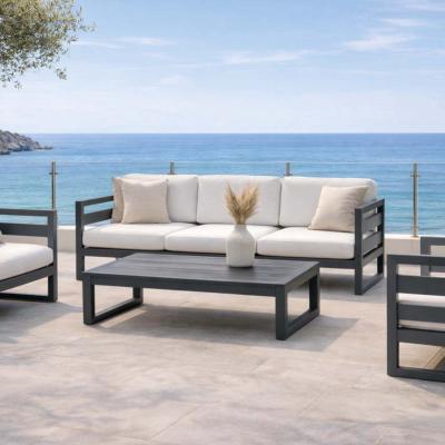 Salon jardin 4 à 6 places sofa 3 places 2 fauteuils table basse anthracite blanc