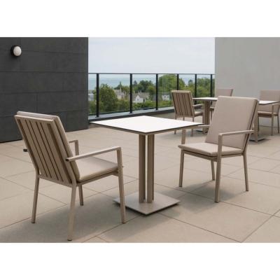 Ensemble bistrot 2 fauteuils table carrée 80cm blanc tissus beige foncé