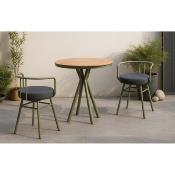 Ensemble bistrot 2 fauteuils table ronde diam 90cm vert gris foncé impermeable