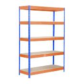 Étagère en métal bleu orange bois 5 étagères 300 kgs dim.1975x1210x460mm sans vis