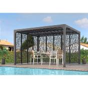 Pergola bioclimatique aluminium anthracite 10.80 m² 9 moucharabieh 2 côtés