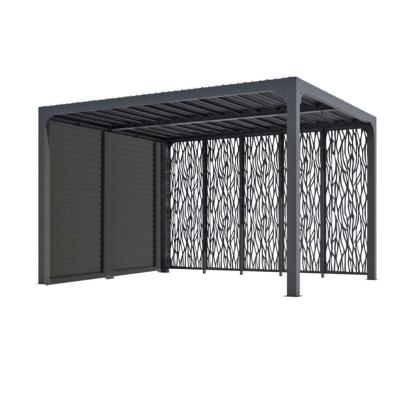 Pergola bioclimatique aluminium anthracite 10.80 m² 5 moucharabieh ventelles petit côté