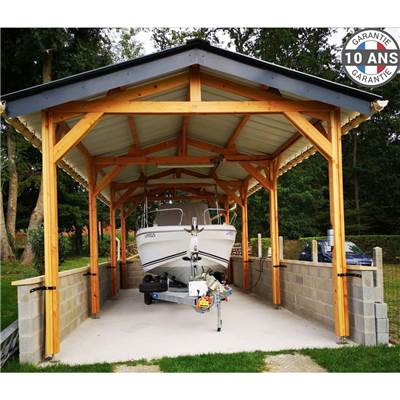 Abri 2 pentes Bois Douglas France Carport Auvent Camping-car 350x1050cm H 320cm