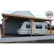 Abri Toit Plat Adossé Bois Douglas France Carport Auvent Camping-car 400x650cm H 320cm