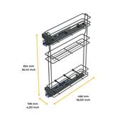 Porte-bouteilles extractible f. amortie gauche 3 plateaux mod. 150mm Acier Anthracite